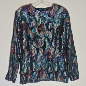 JH Collectibles Top Womens 10 Multicolor Metallic Sparkle Holiday Rainbow Button